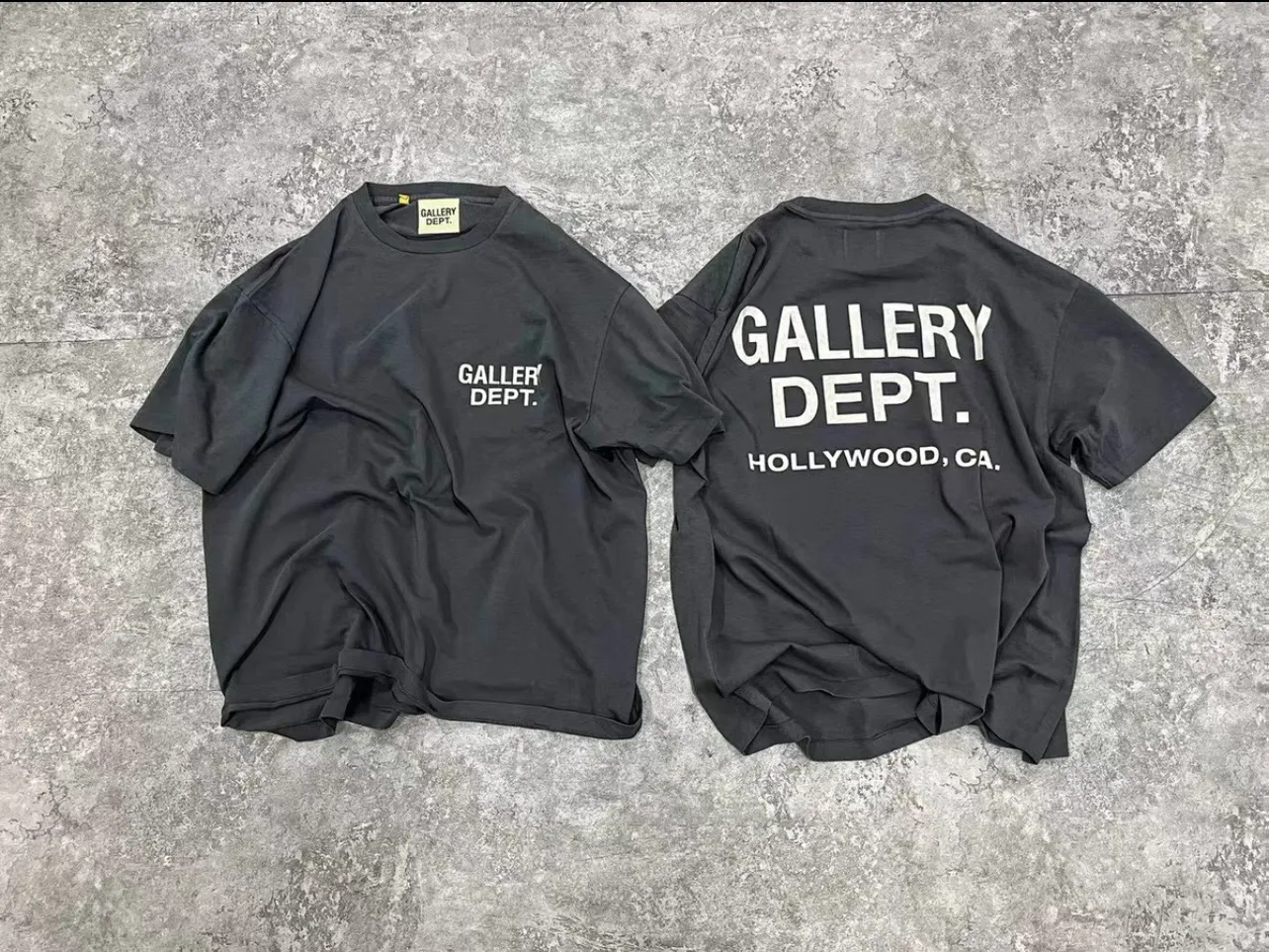 GALLERY DEPT. SOUVENIR TEE Black English LOGO short sleeves, washed black S-XL, classic basic style, washed and distressed, cylindrical seamless linen and cotton fabric, loose fit